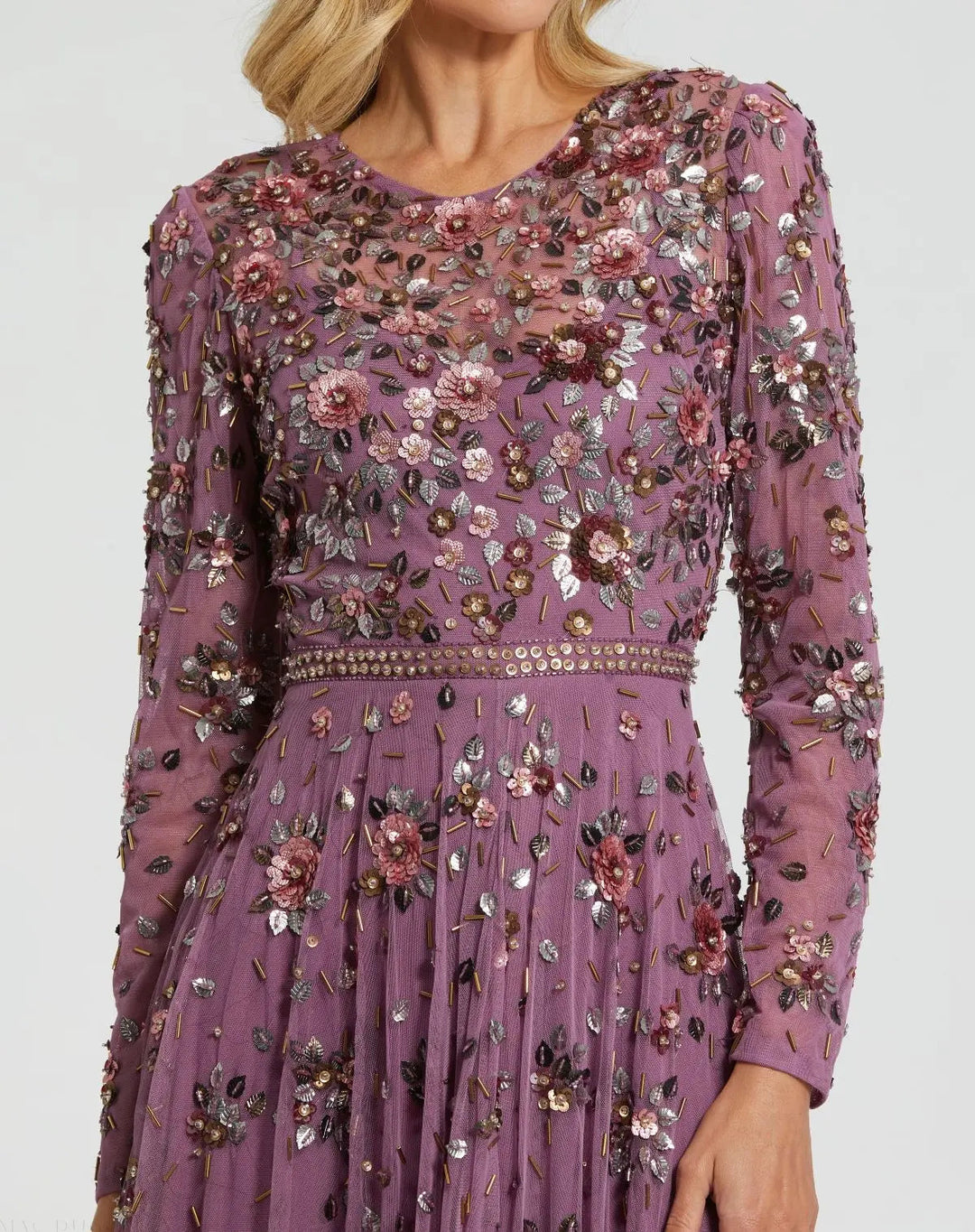 Mac Duggal 10063 Long Sleeve High Neck Beaded Gown