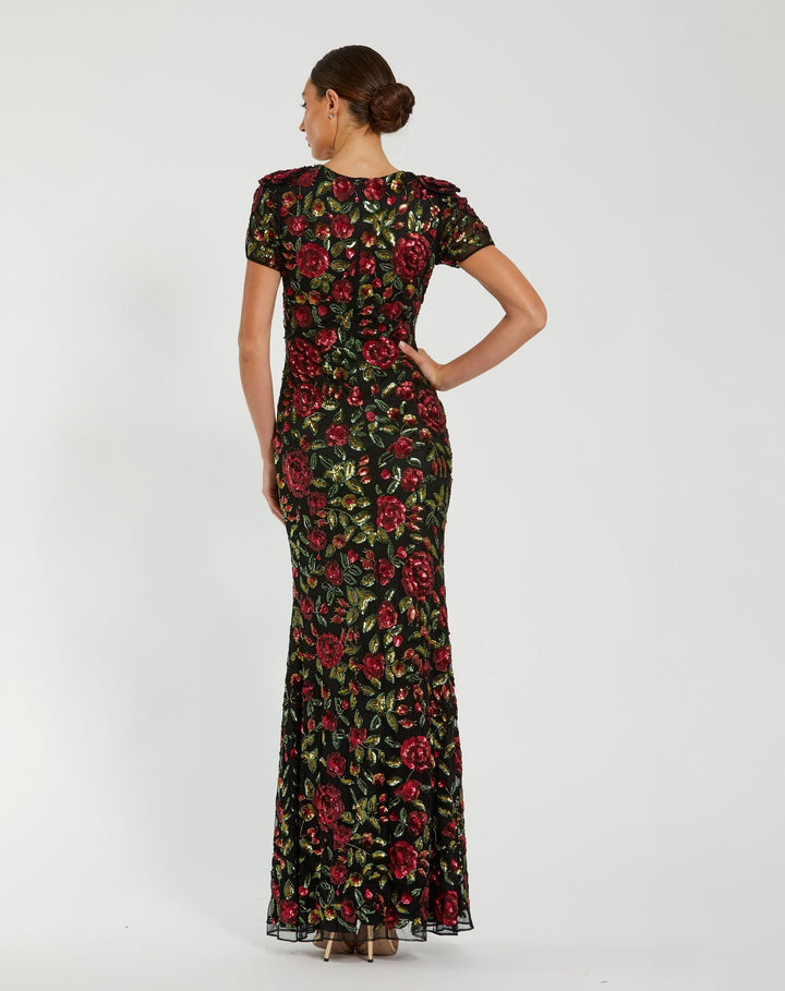 Mac Duggal 10076 Floral Sequin Scoop Neck Trumpet Gown