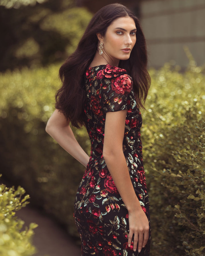 Mac Duggal 10076 Floral Sequin Scoop Neck Trumpet Gown