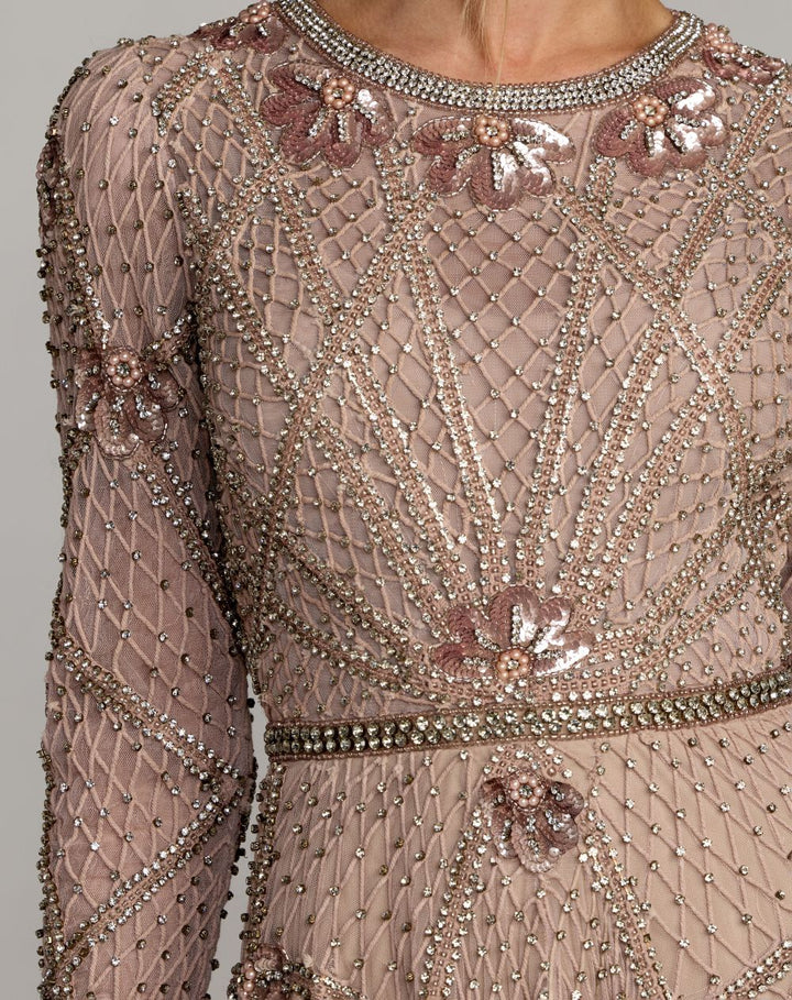 Mac Duggal 10173 Rhinestone Embellished Long Sleeve A-Line Gown