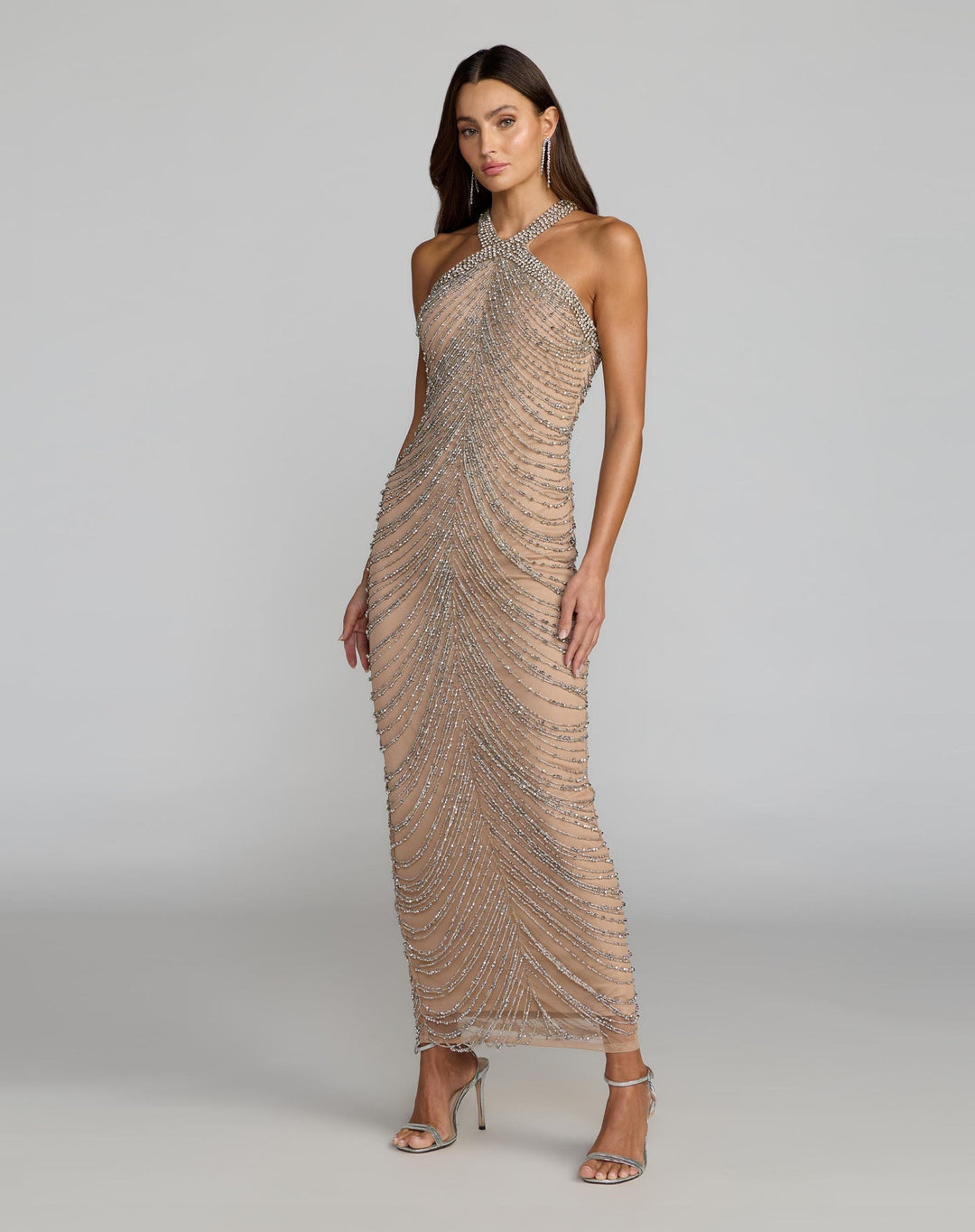 Mac Duggal 10206 Halter Neck Embellished Maxi Dress