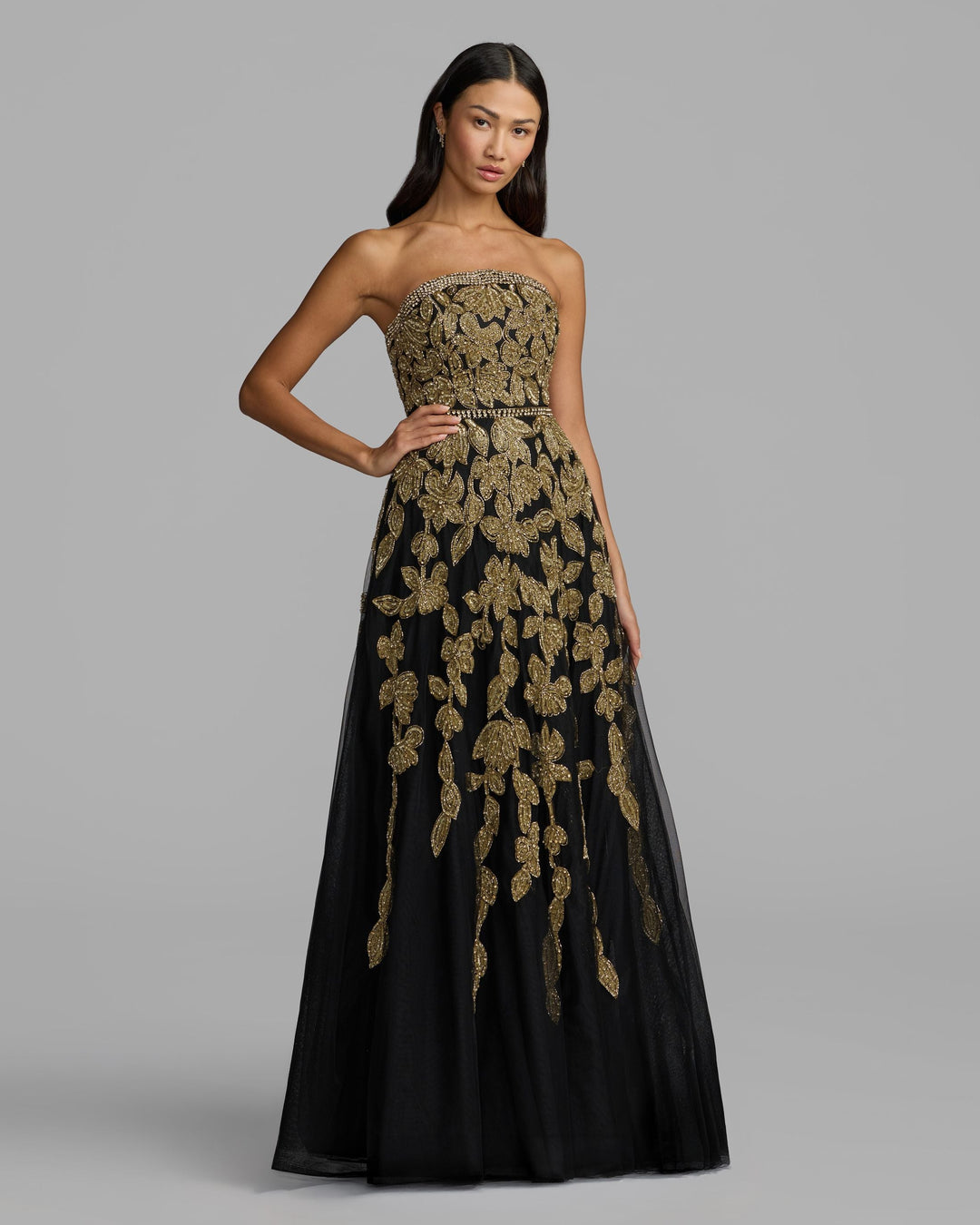 Mac Duggal 10274 Floral Embellished Strapless A-Line Gown