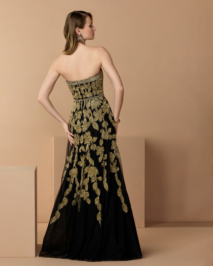 Mac Duggal 10274 Floral Embellished Strapless A-Line Gown