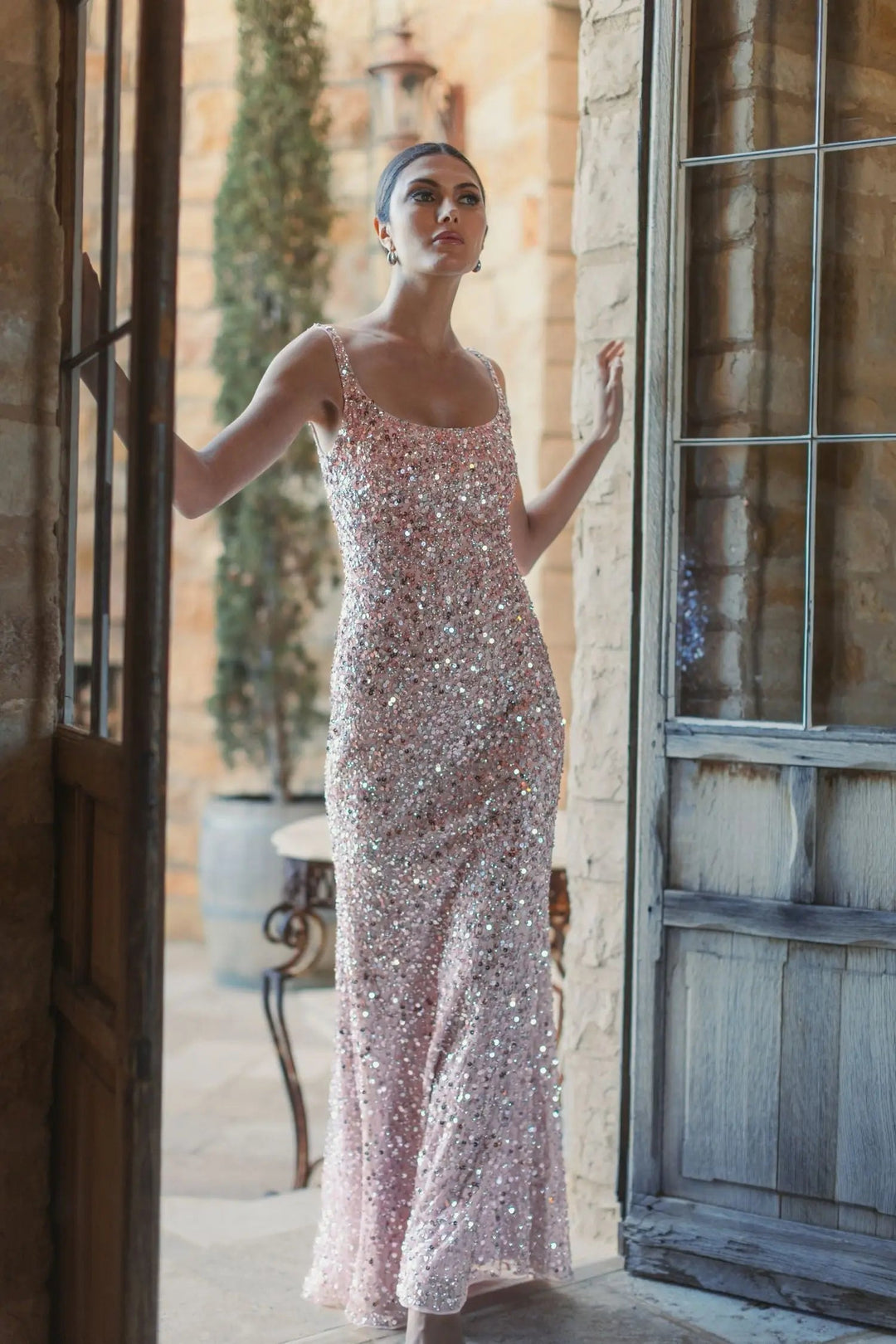Mac Duggal 10705 Sequined Low Back Slip Gown