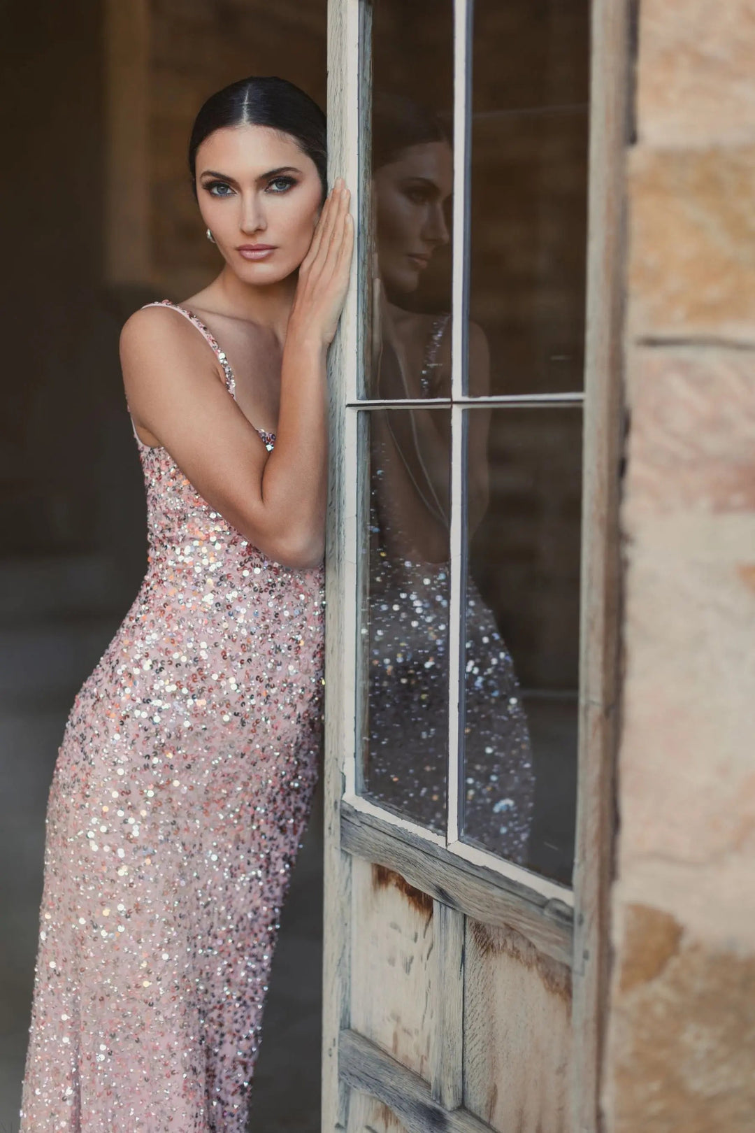 Mac Duggal 10705 Sequined Low Back Slip Gown