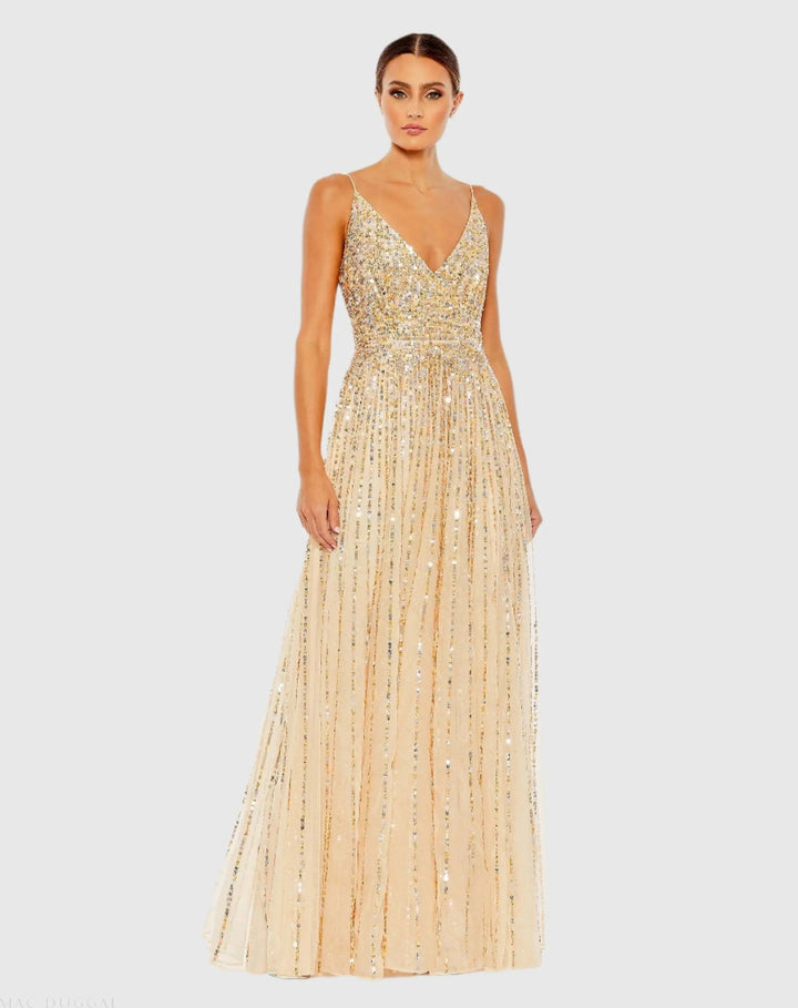 Mac Duggal 10928 Sequined Sleeveless Wrap Over A Line Gown