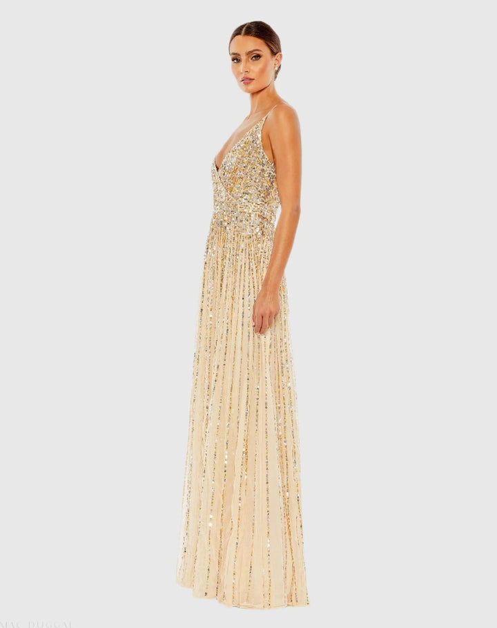 Mac Duggal 10928 Sequined Sleeveless Wrap Over A Line Gown