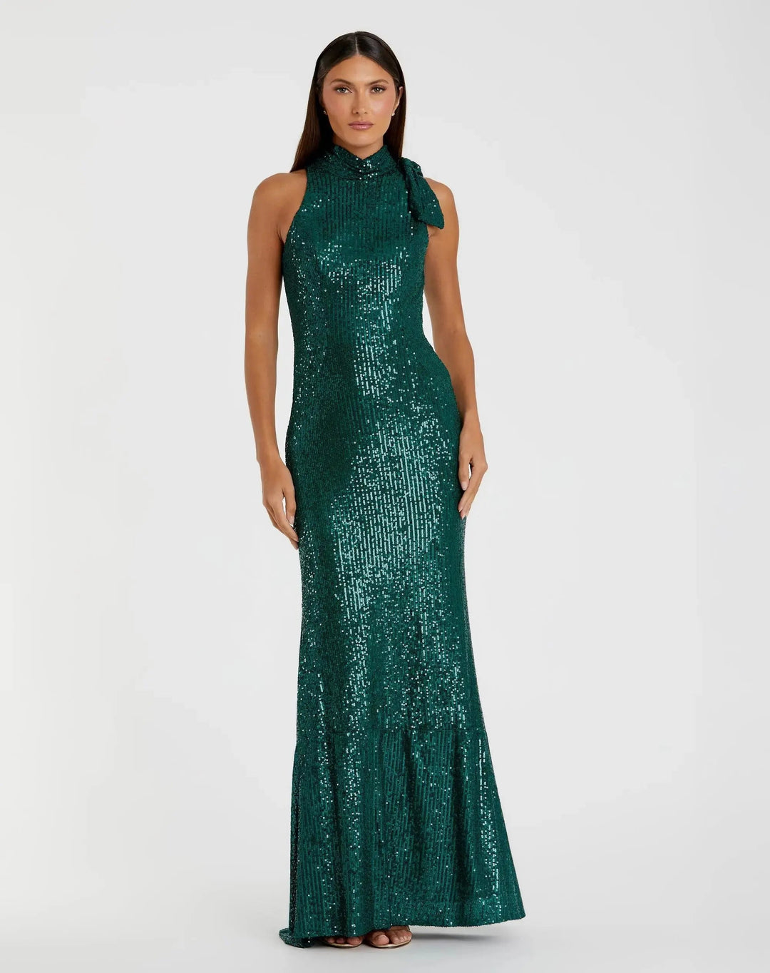 Mac Duggal 11280 Soft Tie Halter Neck Sequin Gown