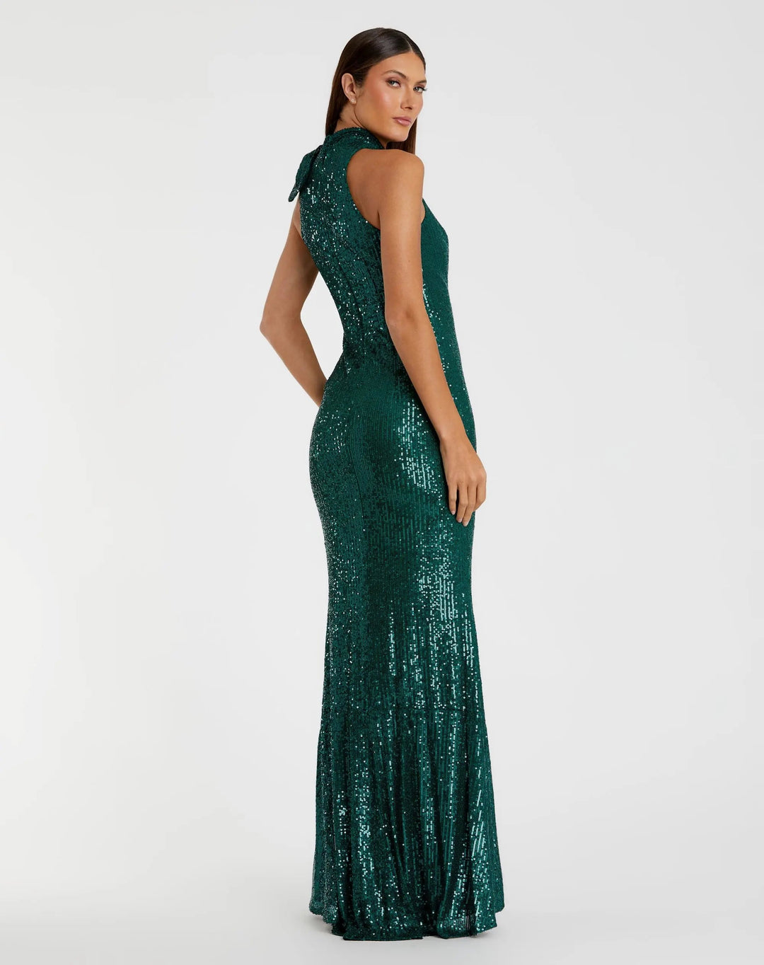 Mac Duggal 11280 Soft Tie Halter Neck Sequin Gown