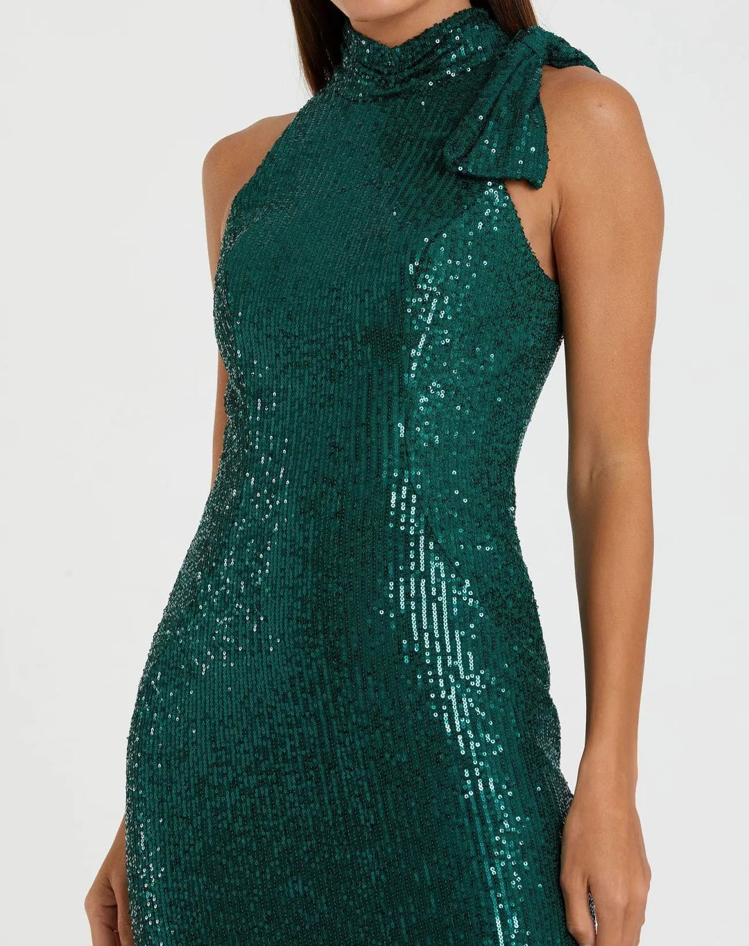 Mac Duggal 11280 Soft Tie Halter Neck Sequin Gown