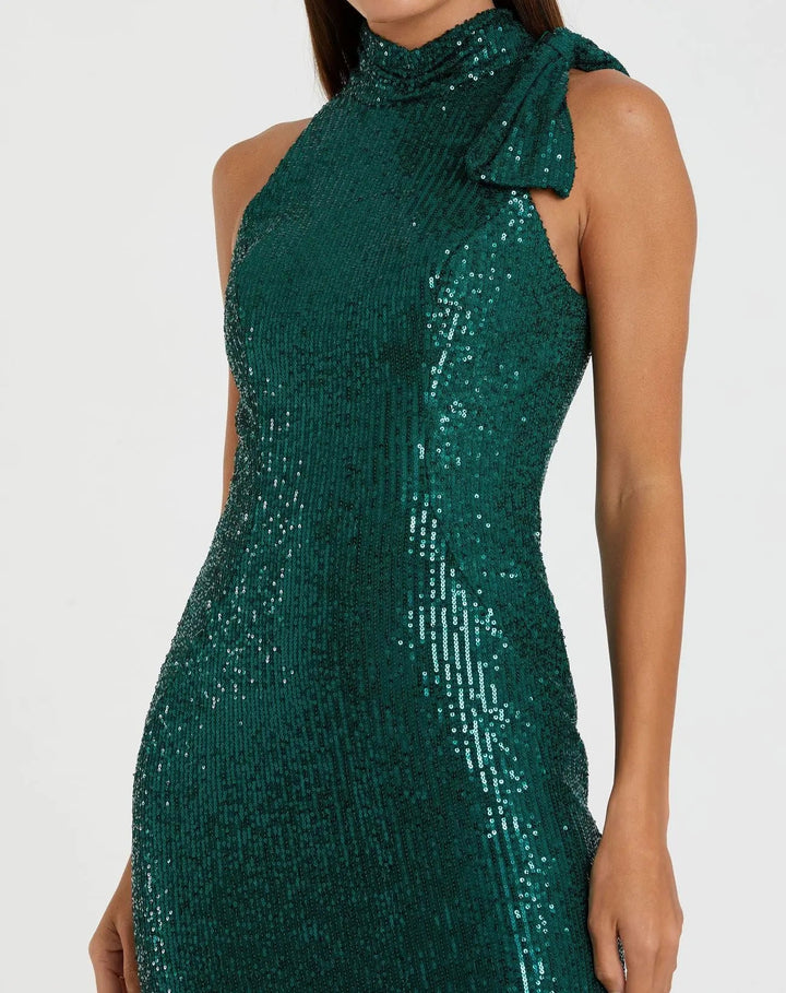 Mac Duggal 11280 Soft Tie Halter Neck Sequin Gown