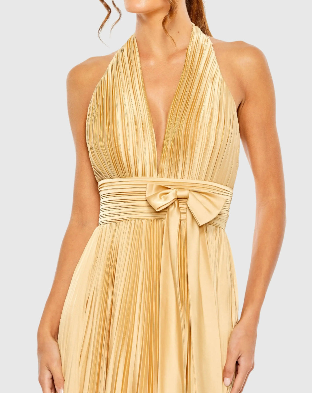 Mac Duggal 11636 Pleated Halter Neck Gown with Center Bow