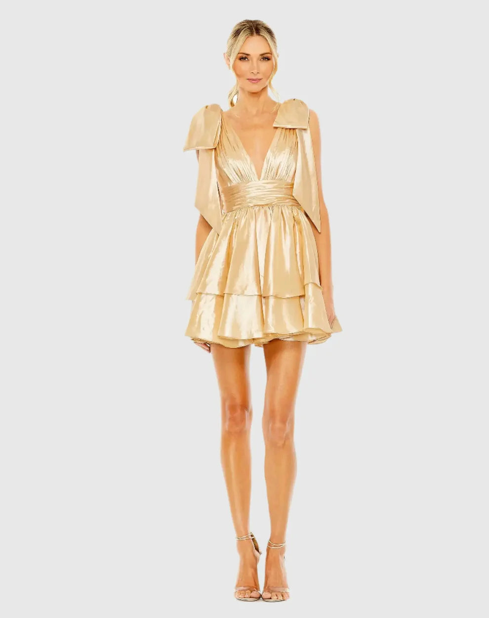 Mac Duggal 11657 Oversized Bow Deep V Ruffle Mini Dress