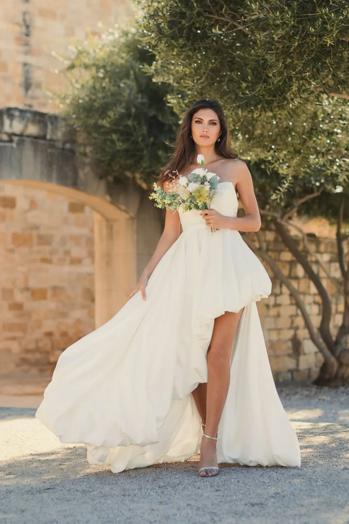 Mac Duggal 11685 Strapless Ruched High Low Gown