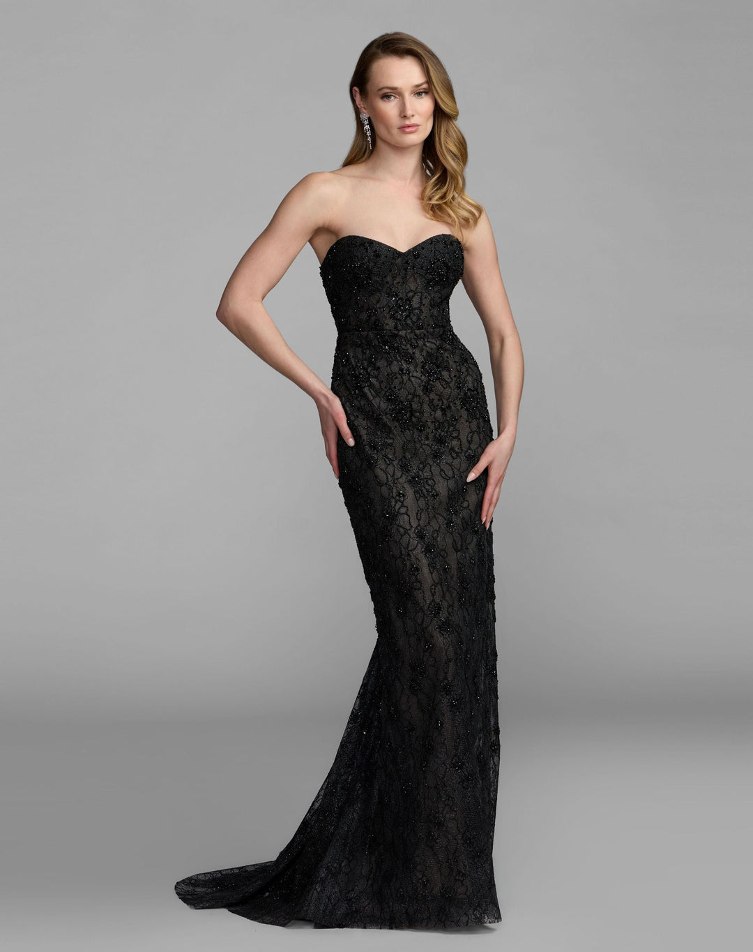 Mac Duggal 11830 Embellished Strapless Bustier Gown With Sweeping Train Dress