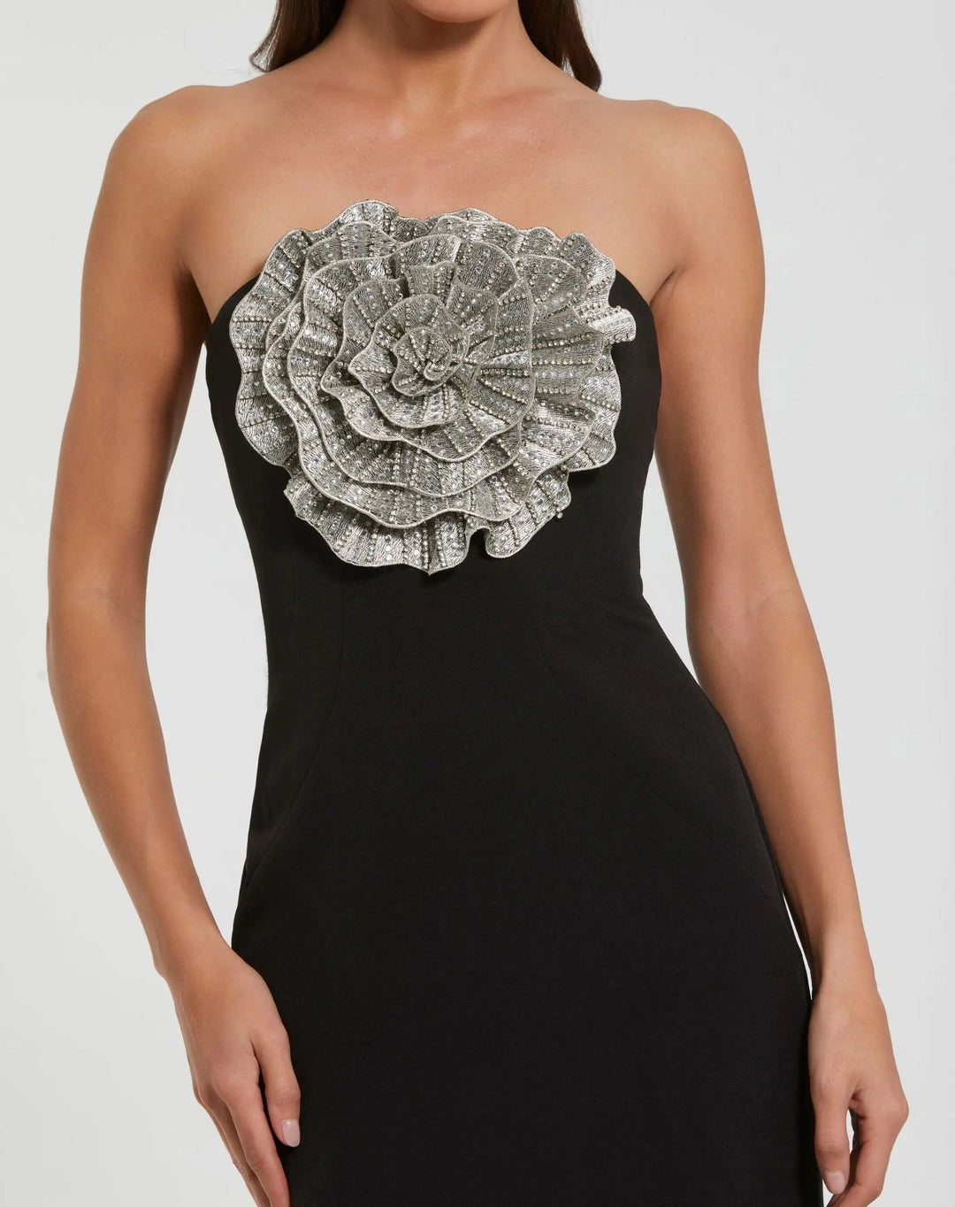 Mac Duggal 11855 Strapless Crepe Trumpet Gown with 3D Rhinestone Flower