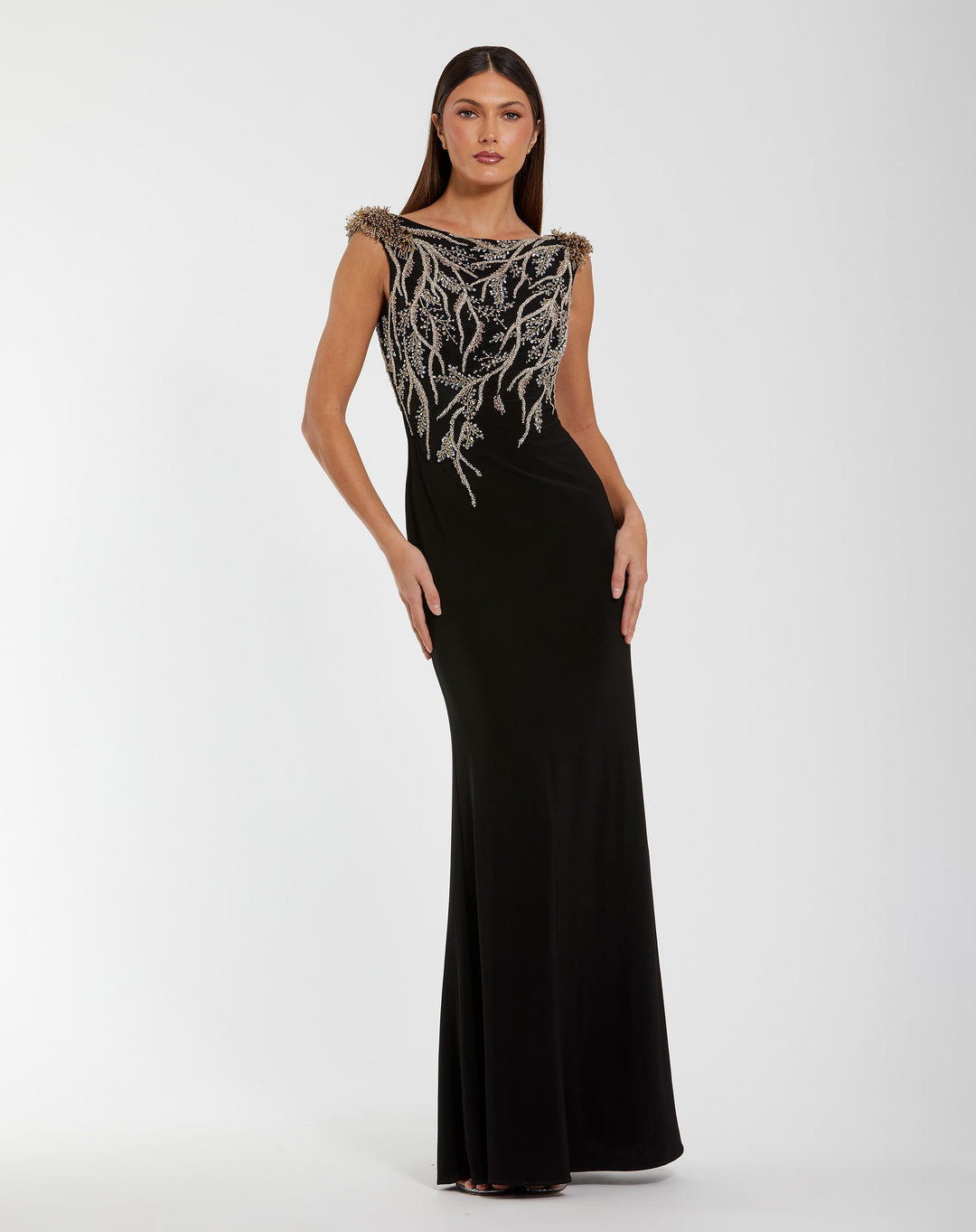 Mac Duggal 11861 Hand Beaded Cap Sleeve Jersey Gown