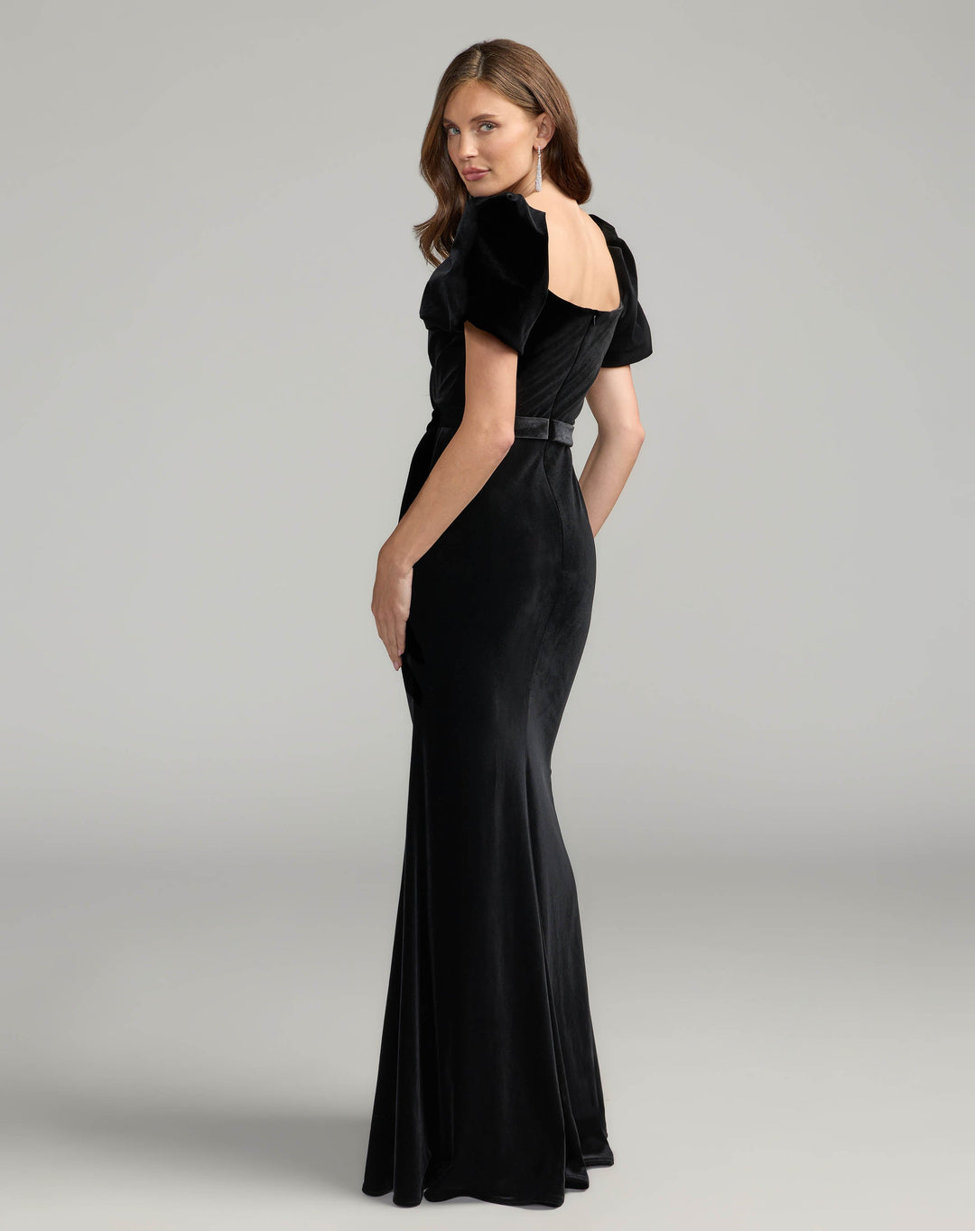 Mac Duggal 11876 Velvet Gown With Puff Sleeves