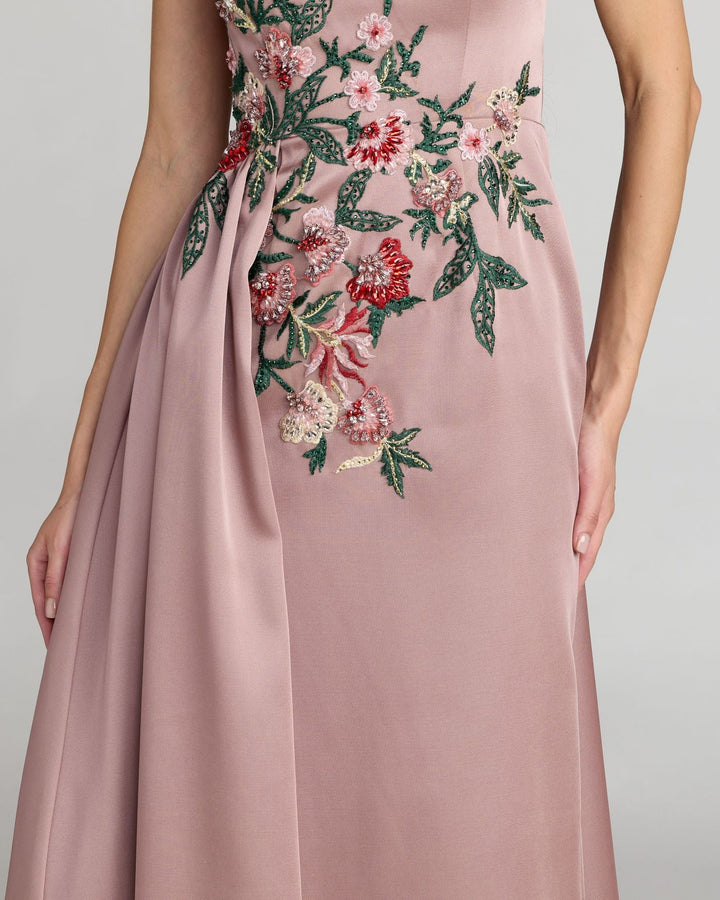 Mac Duggal 11894 Purple Floral Embroidered Satin Strapless Gown