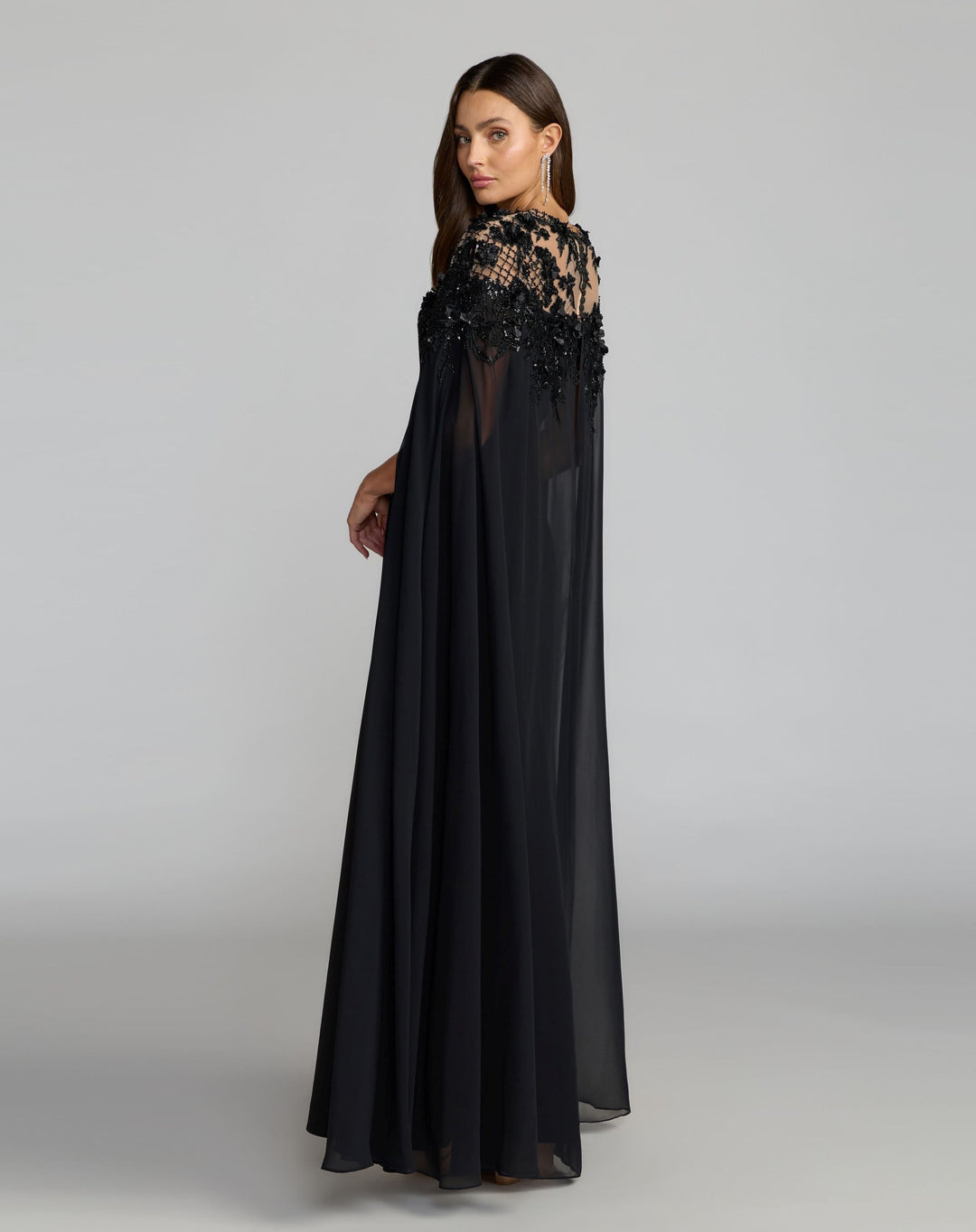 Mac Duggal 11954 Floral Embellished Crepe Gown With Chiffon Cape
