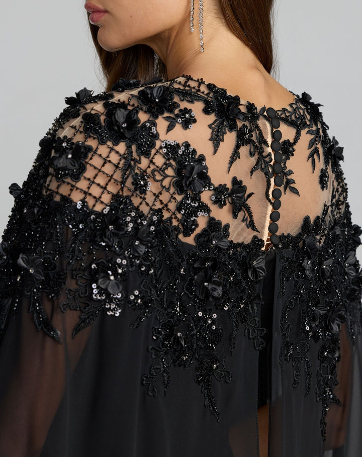 Mac Duggal 11954 Floral Embellished Crepe Gown With Chiffon Cape