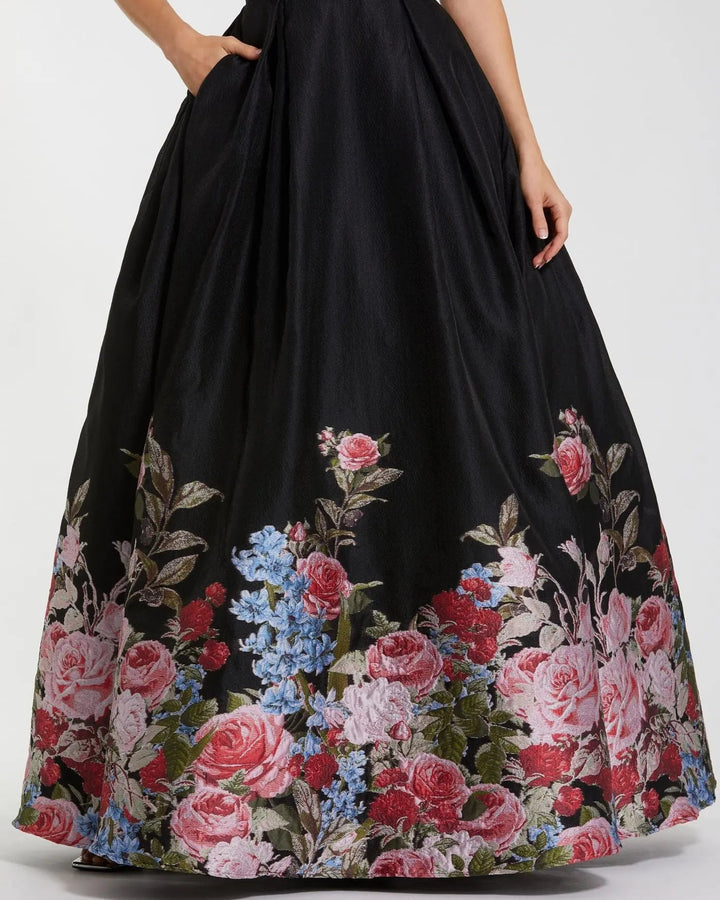 Mac Duggal 11970 Strapless Floral Brocade Ballgown