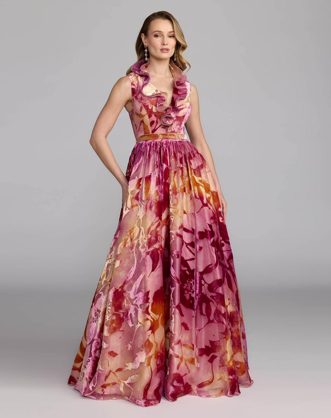 Mac Duggal 13286 Sleeveless Velvet Ruffle Ball Gown