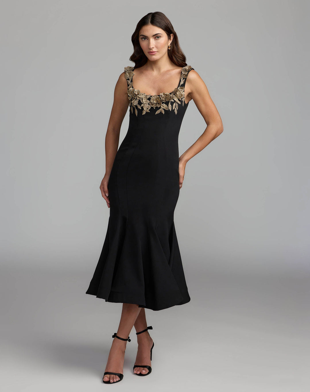 Mac Duggal 13292 3D Floral Trumpet Midi Dress