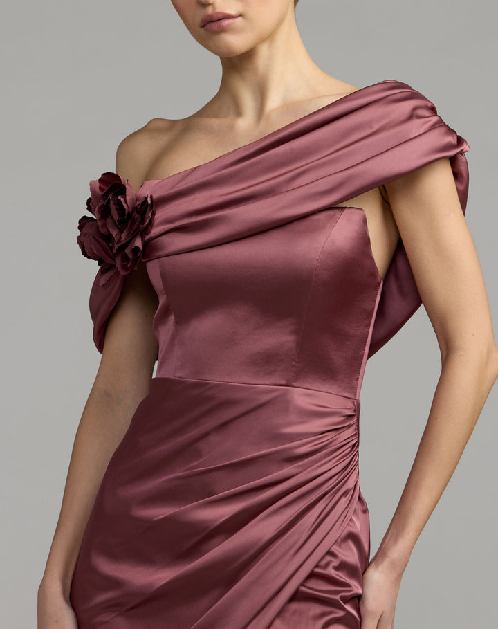 Mac Duggal 13311 Charmeuse One Shoulder Gown With 3D Flower
