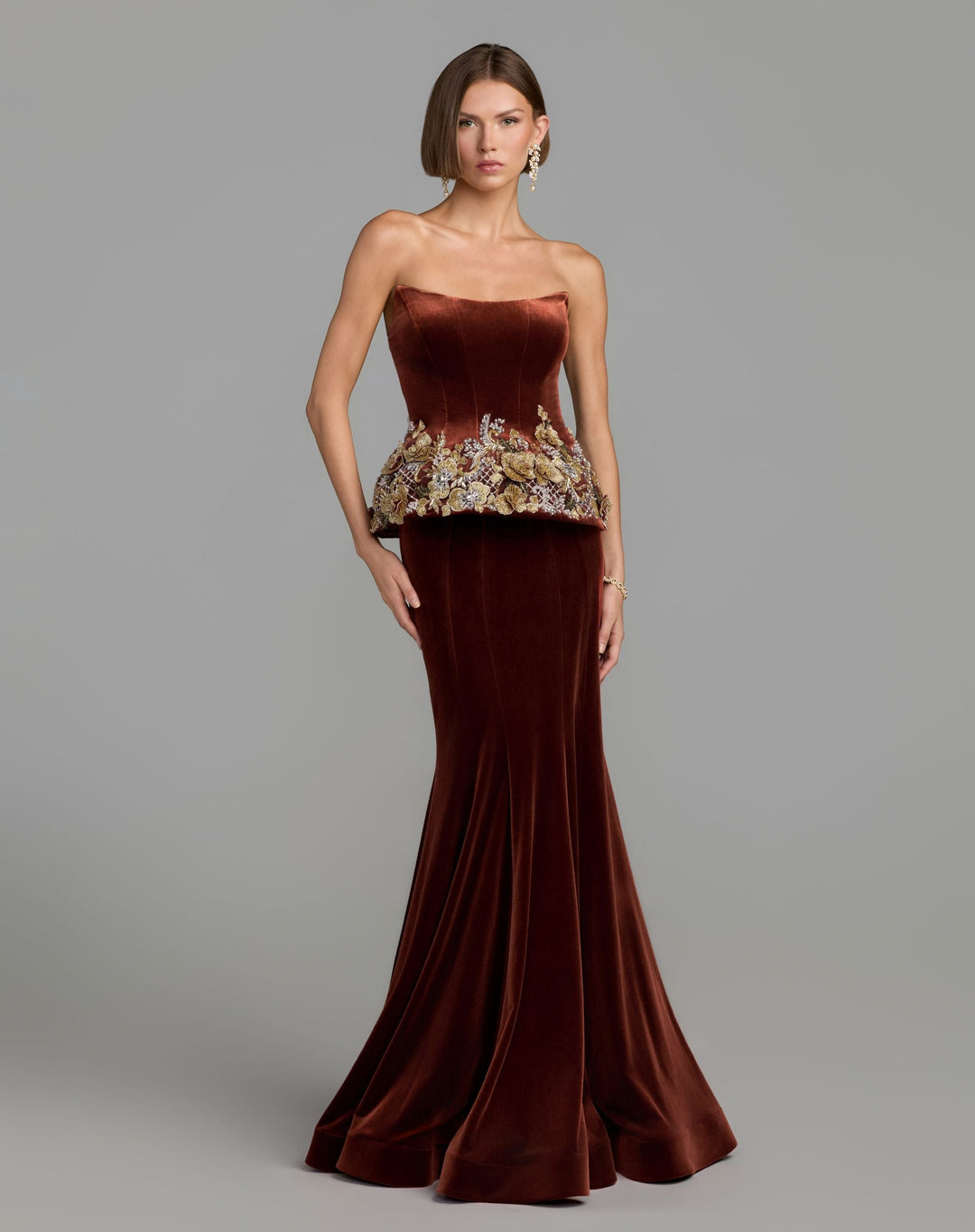 Mac Duggal 13315 Strapless Embellished Velvet Peplum Gown