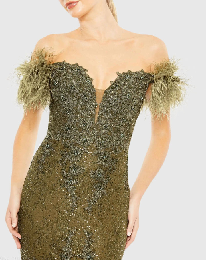 Mac Duggal 20246 Feathered Crystal Embellished Sleeveless Gown