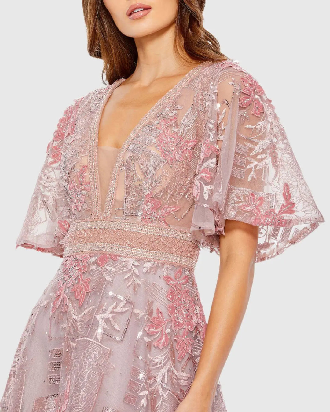 Mac Duggal 20262 Embroidered Flounce Sleeve A Line Gown