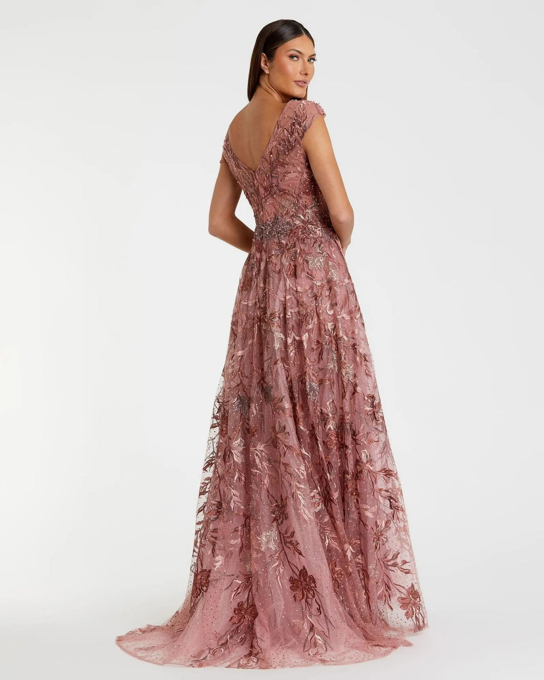 Mac Duggal 20263 Embroidered Illusion Cap Sleeve A Line Gown