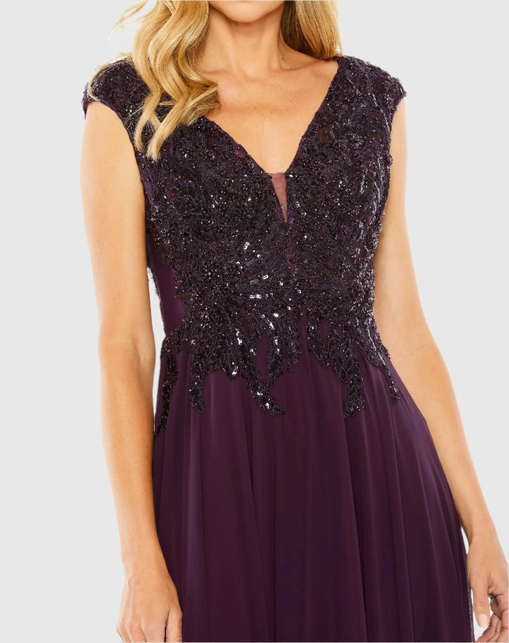 Mac Duggal 20264 Cap Sleeve Applique Bodice Flowy Gown