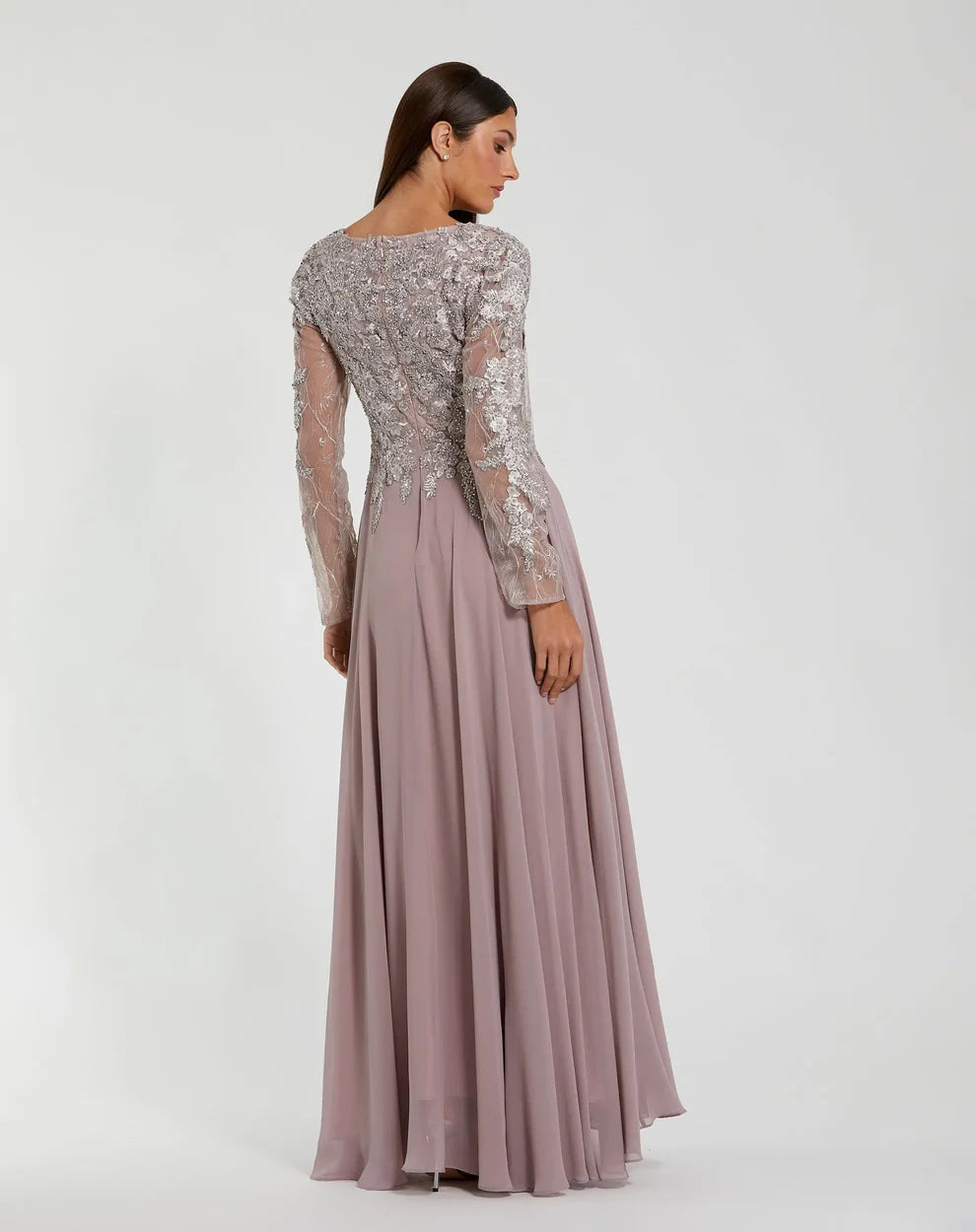 Mac Duggal 20388 Embellished Illusion V Neck Long Sleeve Gown