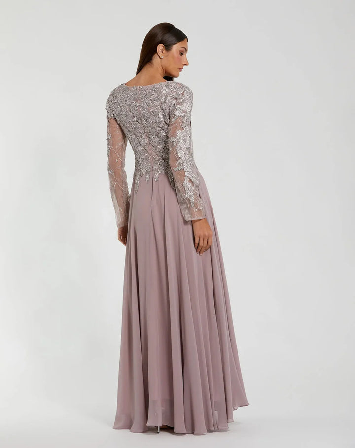 Mac Duggal 20388 Embellished Illusion V Neck Long Sleeve Gown