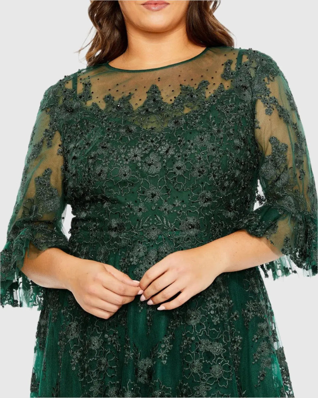 Mac Duggal 20471 High Neck Flutter Sleeve Embroidered A Line Gown