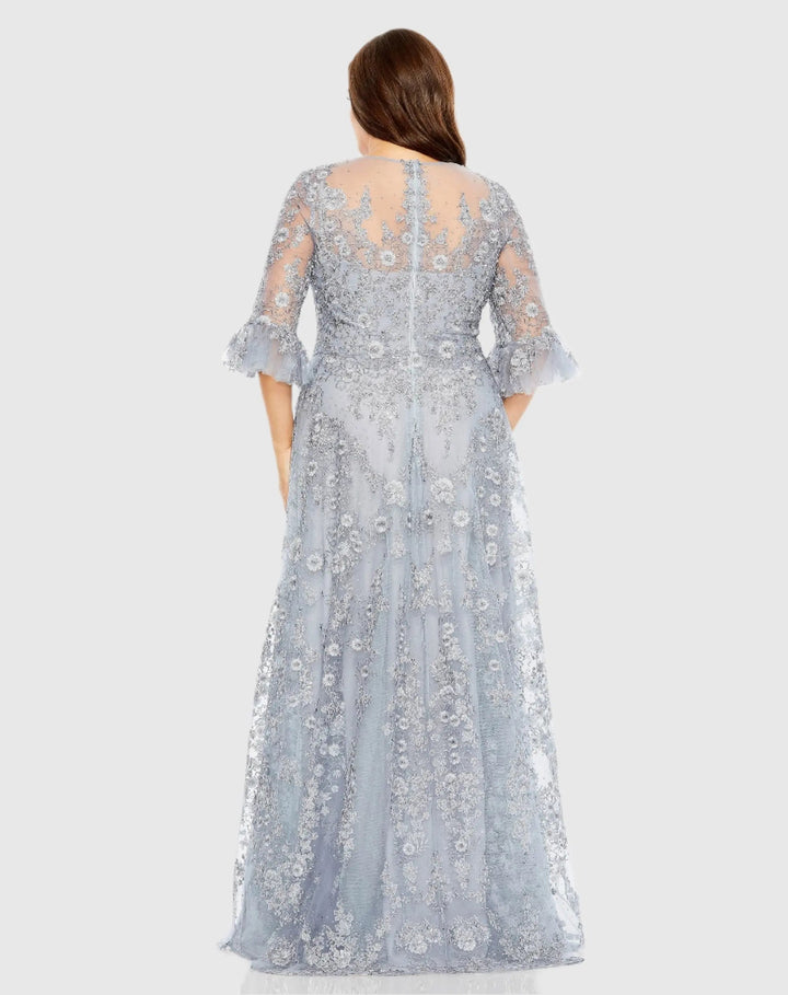 Mac Duggal 20471 High Neck Flutter Sleeve Embroidered A Line Gown