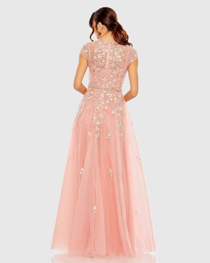 Mac Duggal 20511 High Neck Cap Sleeve Embellished A Line Gown