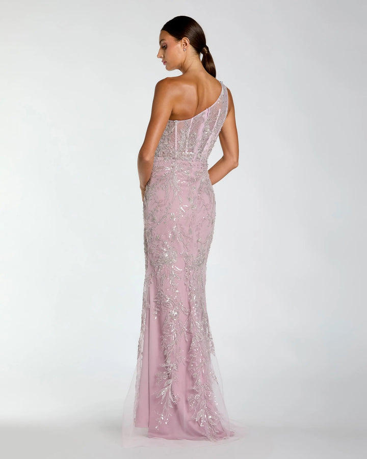 Mac Duggal BUST Green One Shoulder Hand Embellished Evening Gown