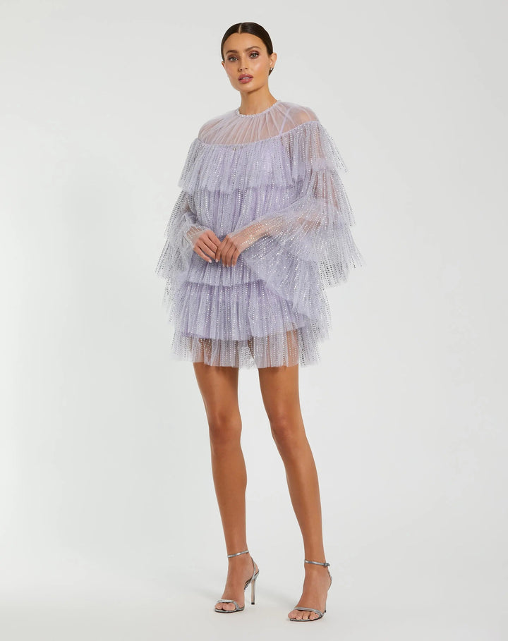 Mac Duggal 20749 Embellished High Neck Ruffle Mini Dress