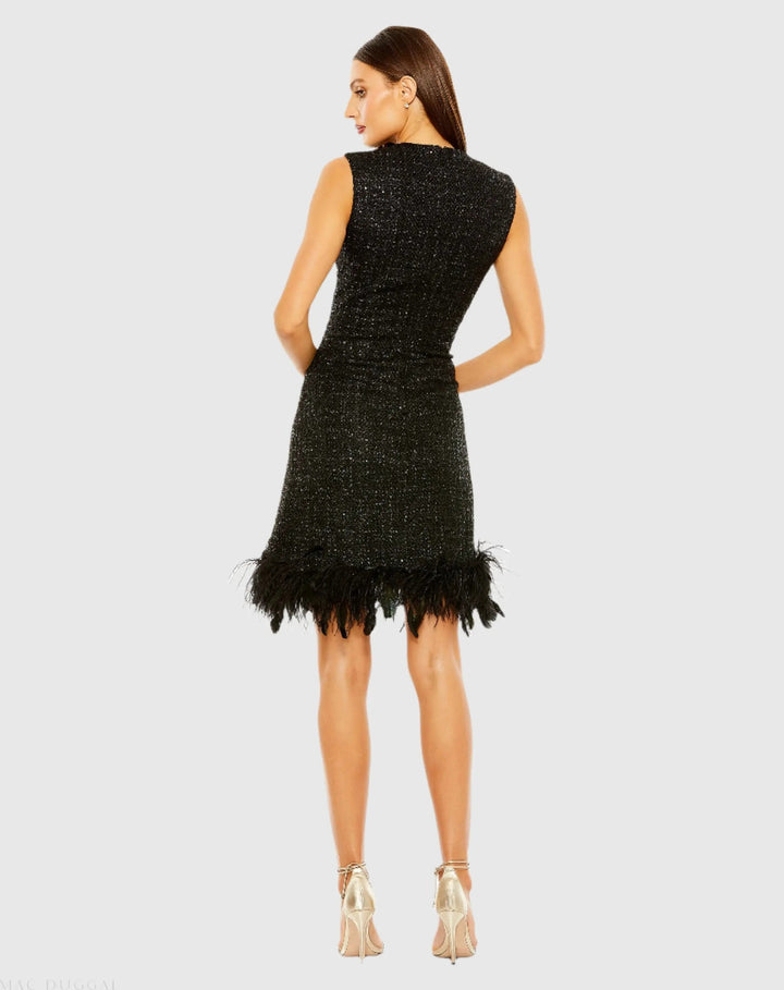 Mac Duggal 20784 Shift Dress with Feather Trim