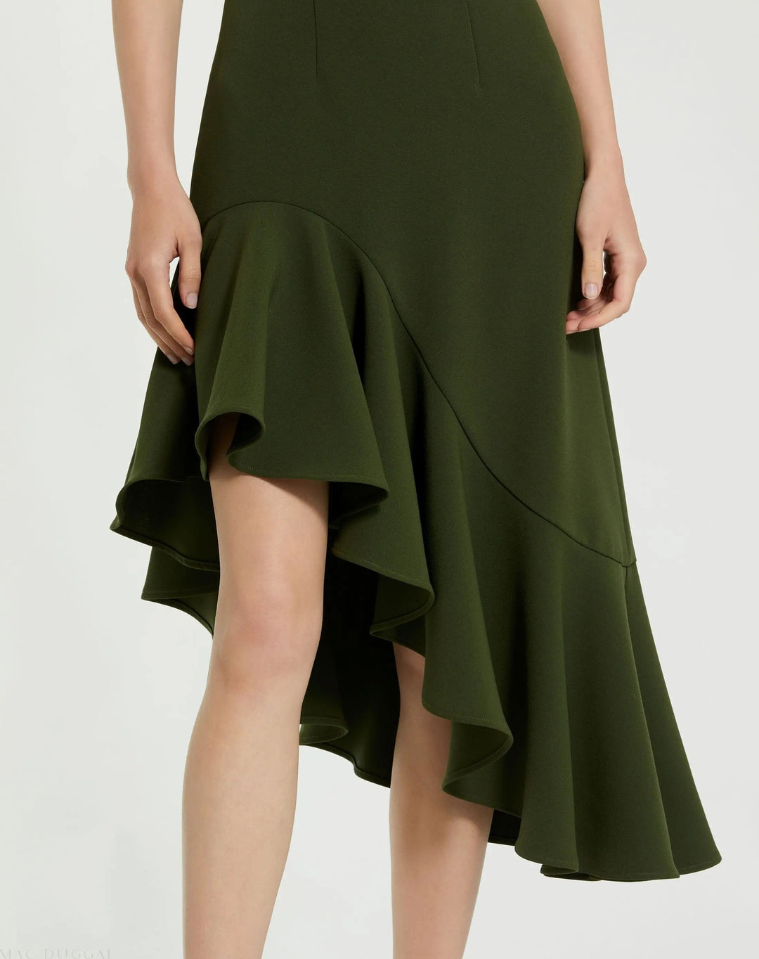 Mac Duggal 21019 Crepe 3/4 Sleeve Asymmetrical Hem Dress