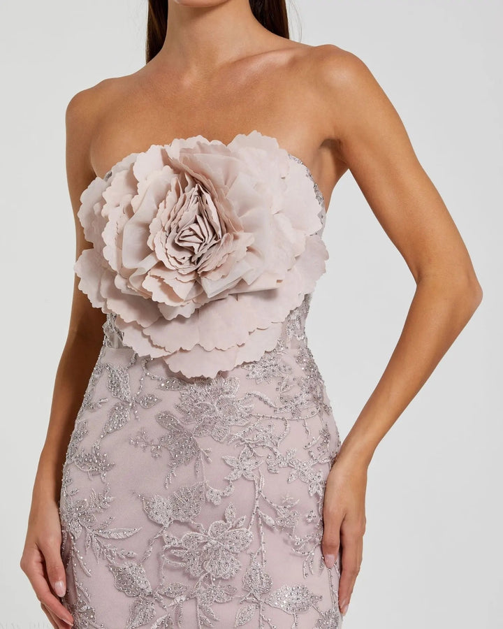 Mac Duggal 21036 Strapless Lace Embellished Trumpet Gown With 3D Flower