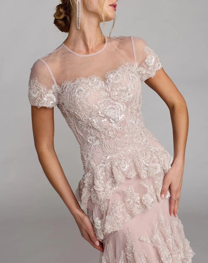Mac Duggal 21097 Embellished High Neck Dress With Tiered Ruffle Skirt