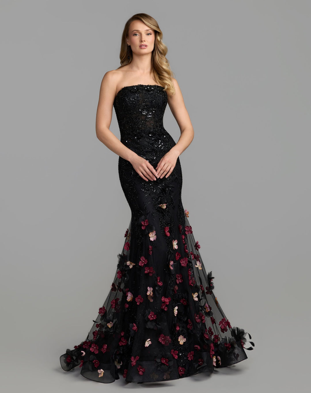 Mac Duggal 21147 Strapless Embellished Mermaid Dress With 3D Floral Hem