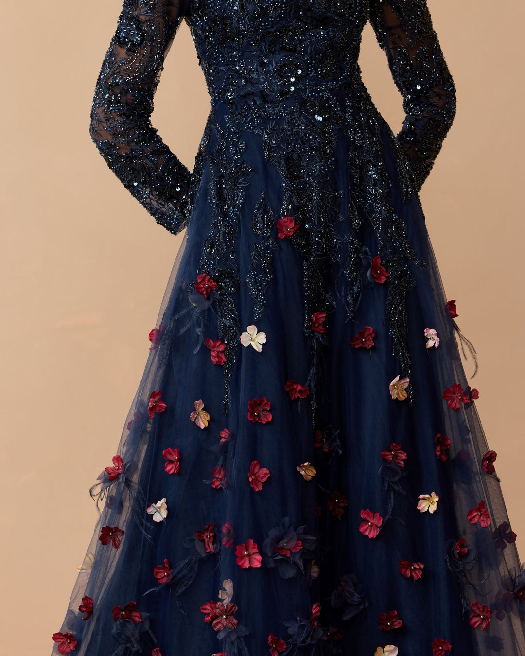 Mac Duggal 21148 Beaded Floral A-Line Gown With Feathers
