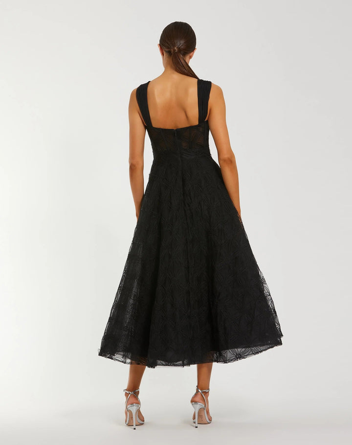 Mac Duggal 21171 Bustier Sleeveless A-Line Tulle Midi Dress