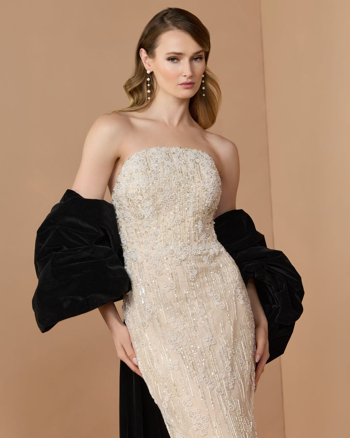 Mac Duggal 21193 Strapless Embellished Dress With Velvet Bow