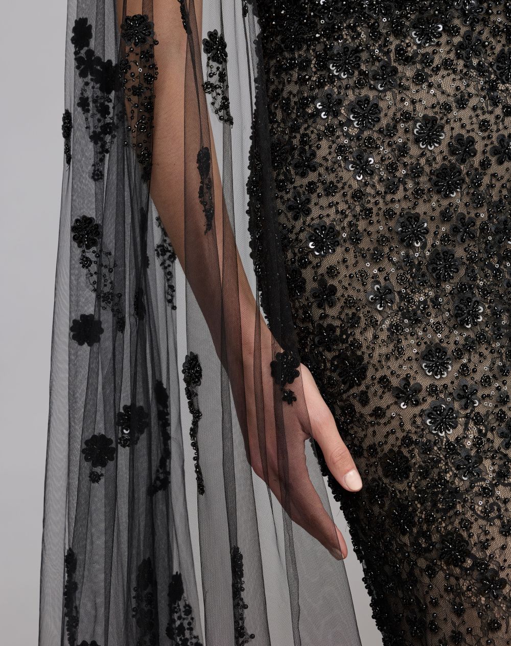 Mac Duggal 21269 Embellished Lace One Shoulder Gown With Cape Sleeve